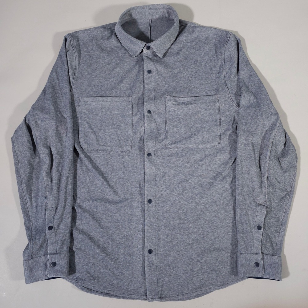 Lululemon Snap Front Shirt Mens XL Heathered Grey Long Sleeve Jersey Overshirt
